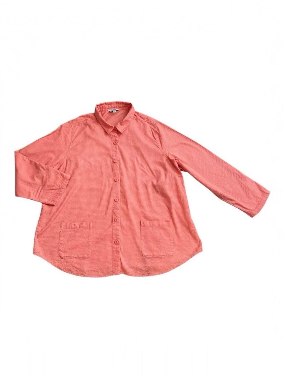 Coral Bay Energy Top Womens Plus 2X Coral Textured Roll Tab Sleeve Tunic Shirt